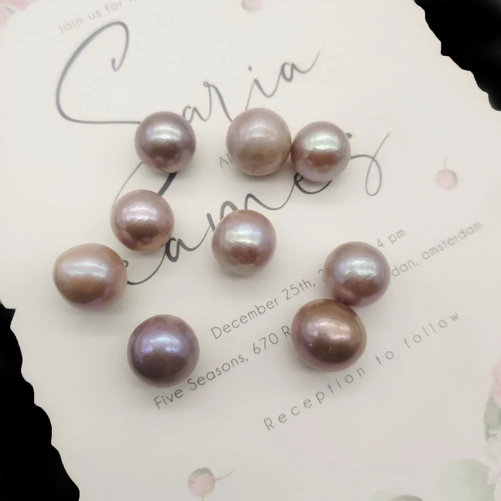 Natural Freshwater Baroque Pearl Beads Purple Edison Pearls Nearly Round Smooth Beads for Jewelry Making DIY Earrings Necklace