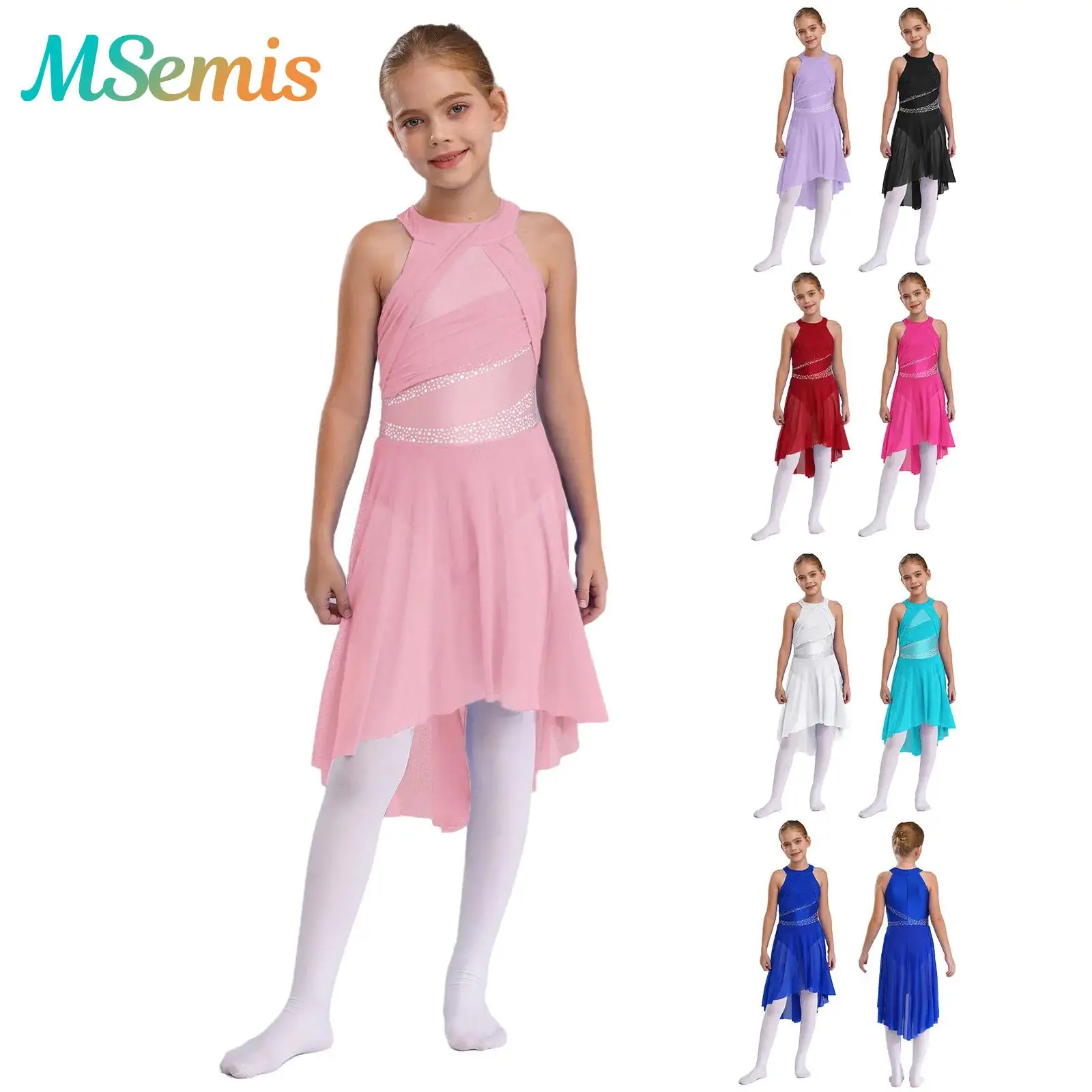 Kinderen Meisjes Gymnastiek Ballet Maillots Artistiek Schaatsen Lyrisch Danskostuum Glanzende Strass Moderne Hedendaagse Dansjurk