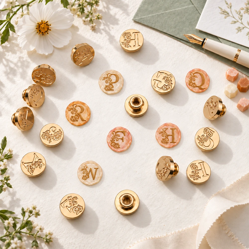 1pc Elegant Floral A-Z Initial Wax Seal Stamp Head 26 Monogram English Letters Brass Sealing Stamp DIY Christmas Greeting Card