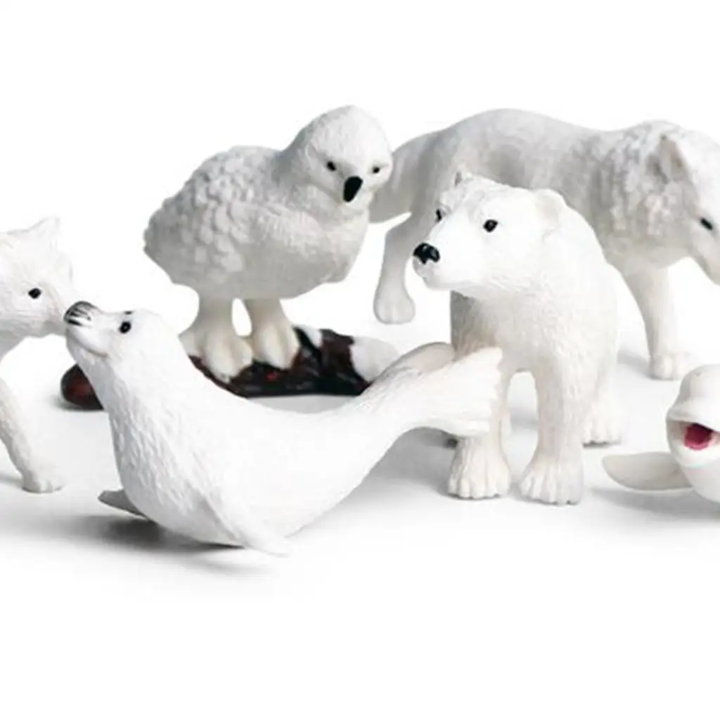 6 Stuks Poppenhuis Dier Model Kit Arctische Wolf Zeehond Beeldjes Speelgoed