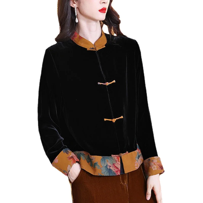 

Chinese style spring and autumn jacket spring new tops retro middle-aged and elderly Tang suit women's spring and autumn shirt