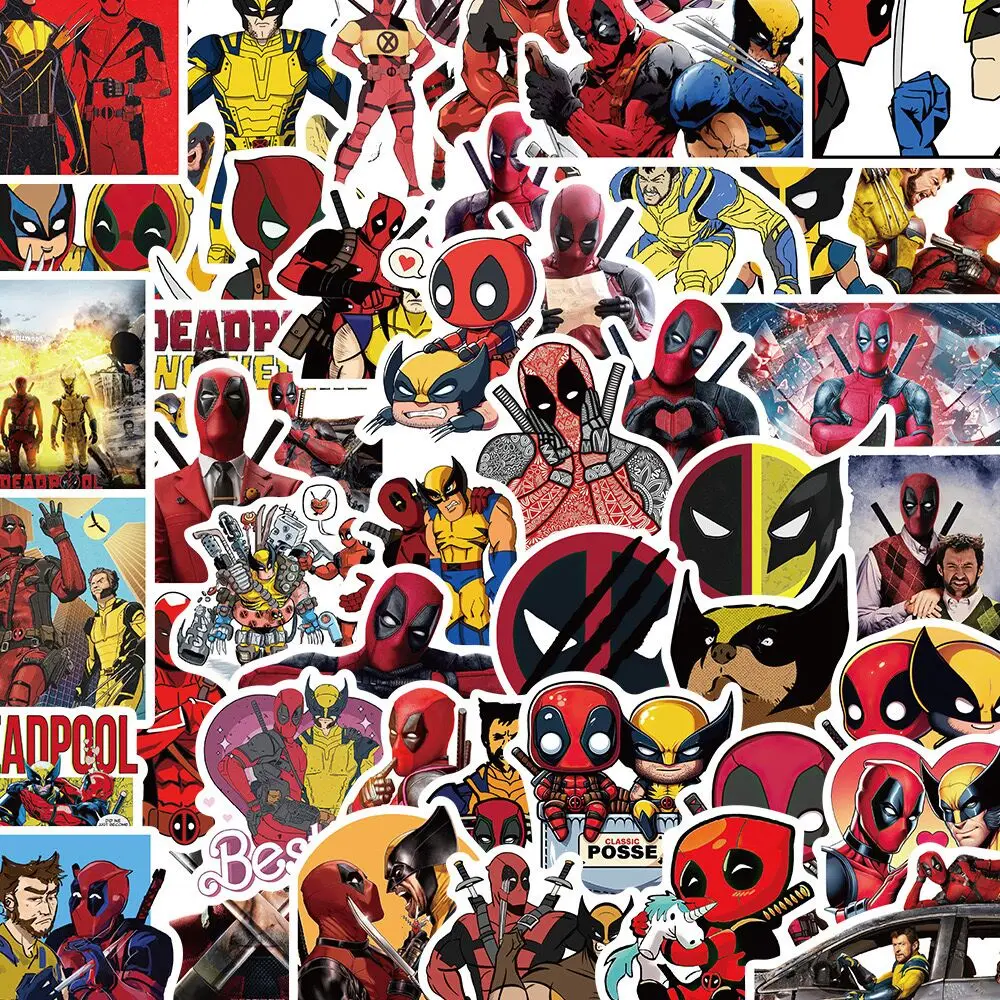 10/50PCS Hot Marvel Movie Deadpool Wolverine Anime Stickers Motorcycle Skateboard Phone Bike Fridge Waterproof Decals Kids Toy