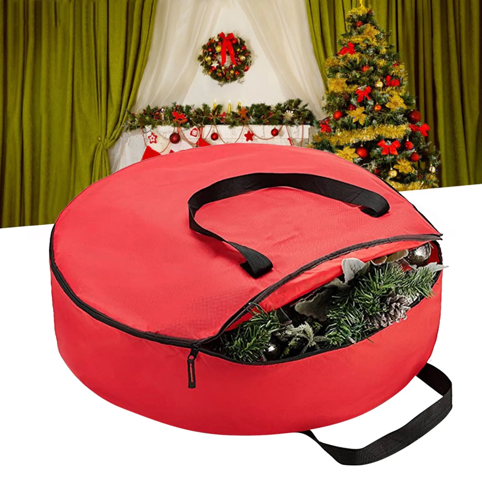 Portable Storage Round Bag Dustproof Durable Organizer Large Zippered Oxford Cloth Bag With Handles Christmas Decor Storage Bag