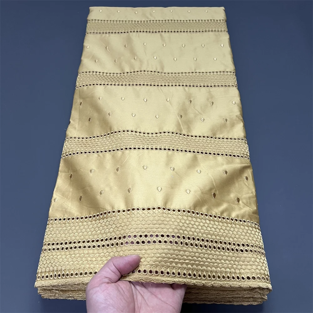 

2025 African Nigerian Tulle Lace Fabric for Dress Sewing High Quality Damask Cotton Pure Embroidery Wedding Party hz1383 5Yard