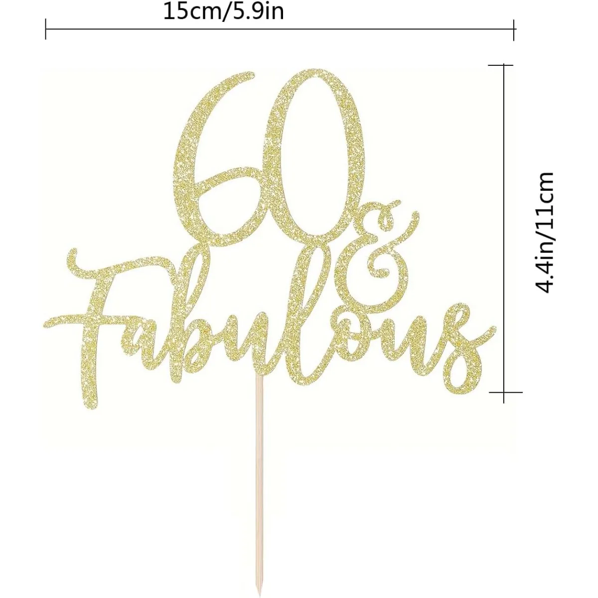 1 Packung Gold 60 & Fabulous Geburtstagstorten-Topper für 60. Geburtstagsparty-Dekorationen 60 Geburtstagstorten-Dekorationszubehör – Detail 2