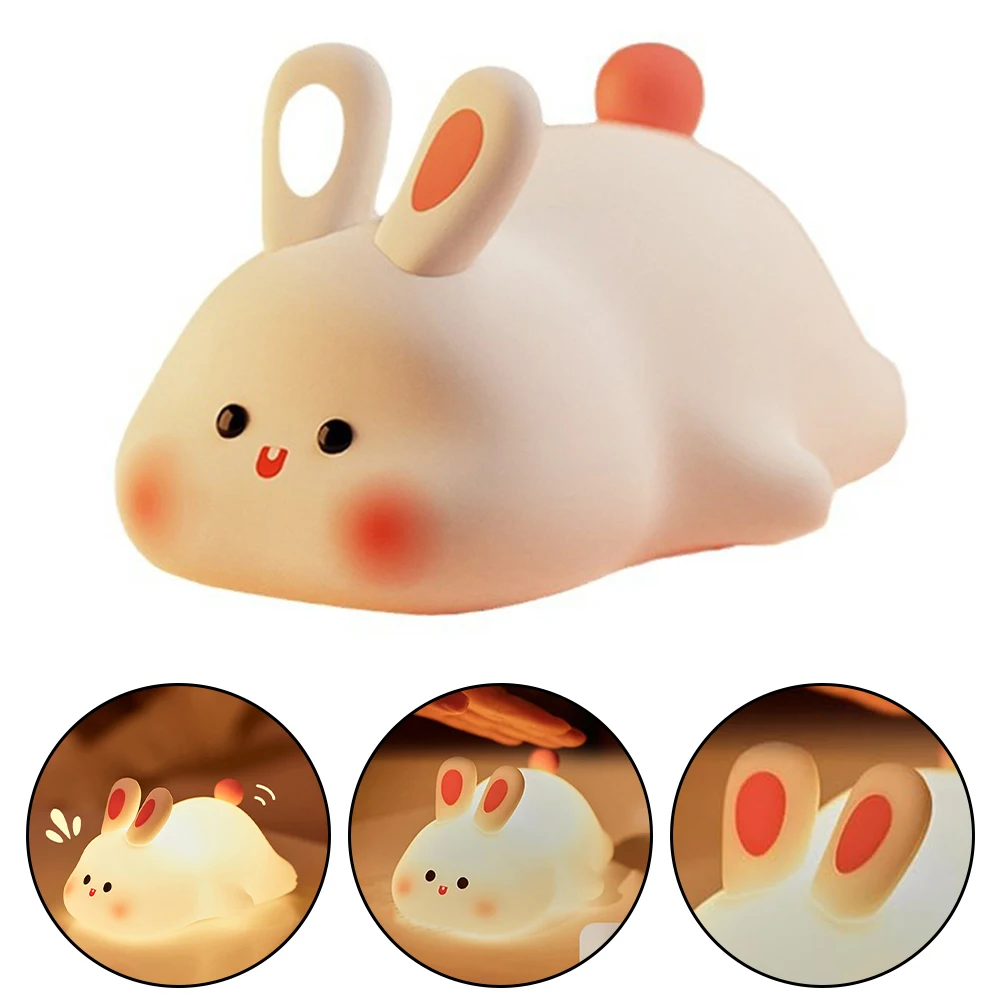 Portable Big Face Rabbit Lamp Bedroom Night Light Decoration Gift USB Rechargeable 143x109x85mm Silicone Rabbit Light/Lamp