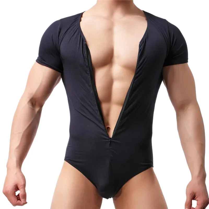 

Comfortale Slim Gay Clothing Soft Men Undershirt Underwear Zipper Jumpsuits Sexy Wrestling Singlet Men Bodysuits Leotard Pajamas