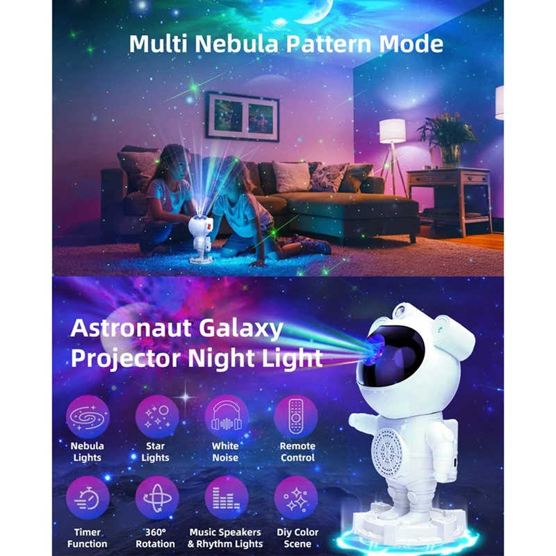 Sterrenstelsel Nachtlicht Ster Astronaut Galaxy Projector Met Bluetooth Speaker, Timer, Afstandsbediening-Perfect Voor Slaapkamer En Geschenken