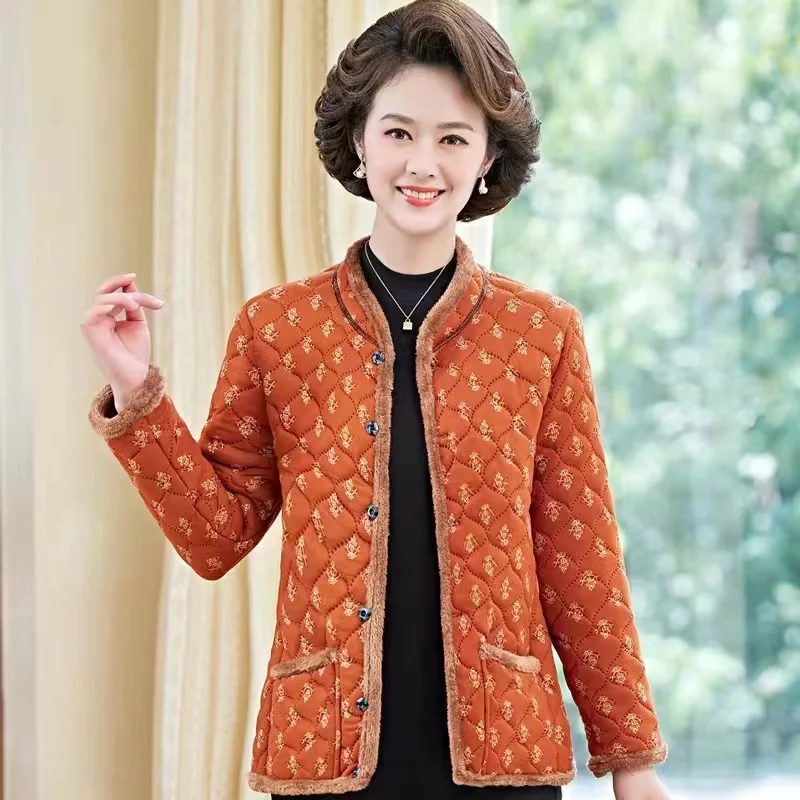 2024 New Middle Aged Elderly Women's Cotton Jacket Arctic Velvet Warm Autumn Winter Thickened Cotton Coat Parker Top 4XL