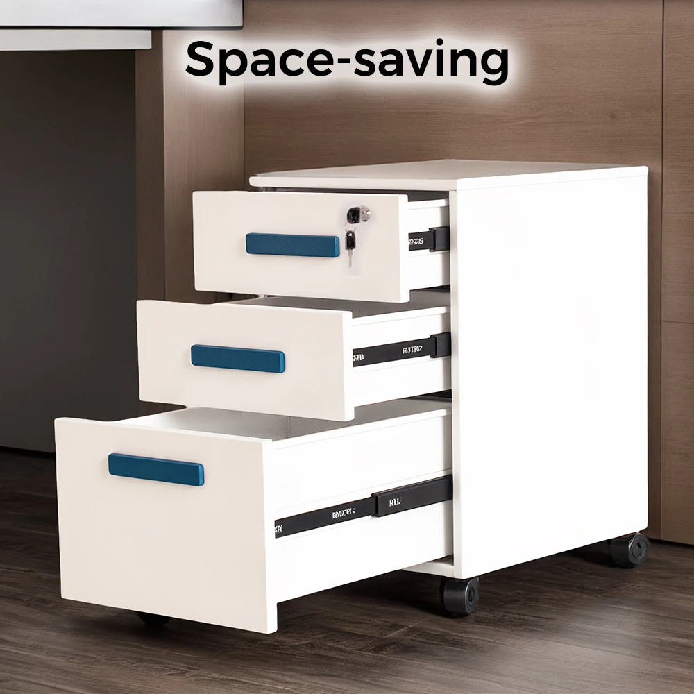 Adjustable Modern 3-Drawer Mobile Filing Cabinet Key Lock Eco-Friendly Multi-Functional Metal Design Wheels Home Desk Office