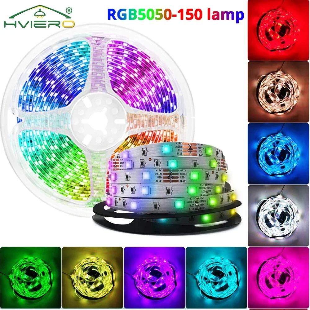 5M LED Light Strips RGB SMD 5050 Waterproof Flexible Lamps Tape Diode Decoration Living Room TV Background Lighting Neon Outdoor