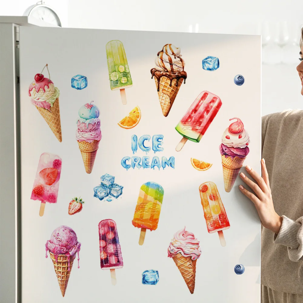 Summer Cartoon Cone Ice Cream Refrigerator Stickers DIY Colorful Popsicle Sticker Kindergarten Window Wall Decoration Stickers