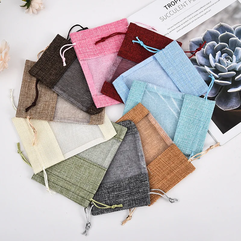 Custom Logo PVC Color Transparent Window Drawstring Burlap Bag Halloween Candy Jewelry Souvenirs Cosmetics Storage Packaging Bag