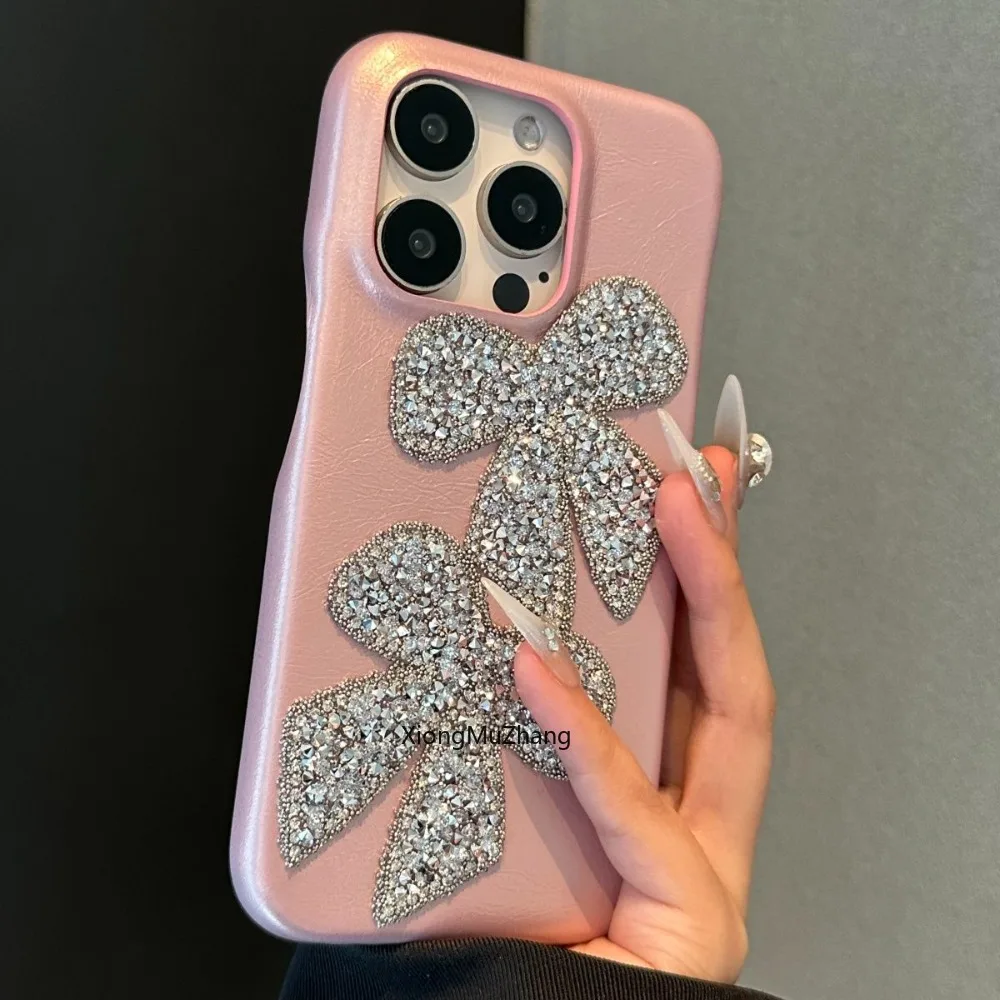 Fashion Woman Flash Diamond Bow Rhinestone Custom Case for IPhone 14 Plus 13 12 Pro Max 11 15 Pro Max Crystal Shockproof Cover