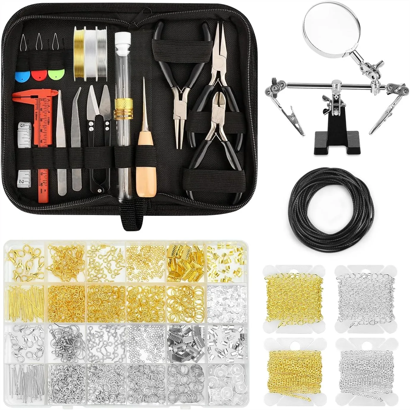 Permanent Jewelry Making Kit with Tools, 4 Necklaces, Pliers, Wires & Findings for Adults