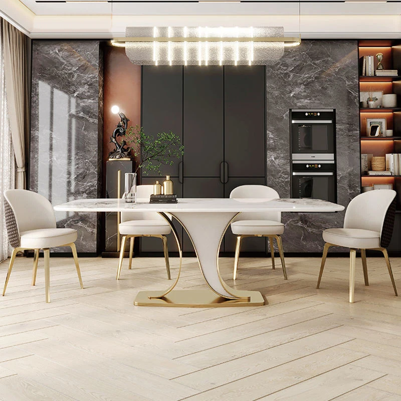 

&c Luxury Stainless Steel Leg Dining Table With Chairs Diningroomsets Modern Luxury Marble Stone Top Metal Dining Tables Sets