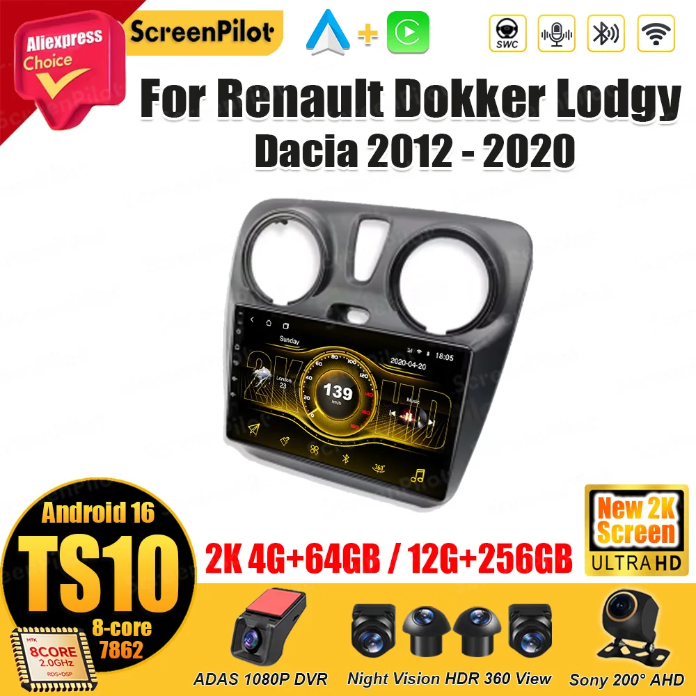 

Android 16 для Renault Dokker Lodgy Dacia 2012 2013 2014 2015 2016-2020, стерео-магнитола, мультимедийный видеоплеер, GPS-навигация