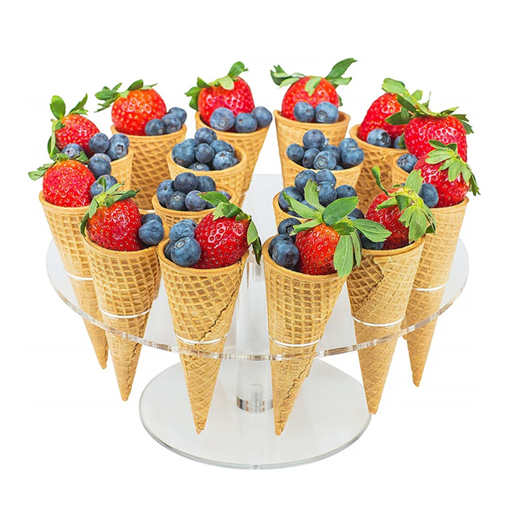 

Ice Cream Stand Cone Holder Transparent Display Stand Reusable Portable Double Layer Clear for Party Wedding Baby Shower Cafes