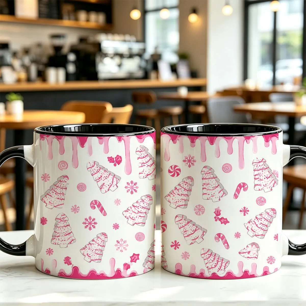 1pc 1pcs Pink Christmas Mug with Candy Cane & Snowflake Design - Multicolor Suitable for Home, Office, Daily Use, Holiday Gift for &, Festive for, Tea, Cocoa, Hot Beverages, for Christmas/New Year Parties