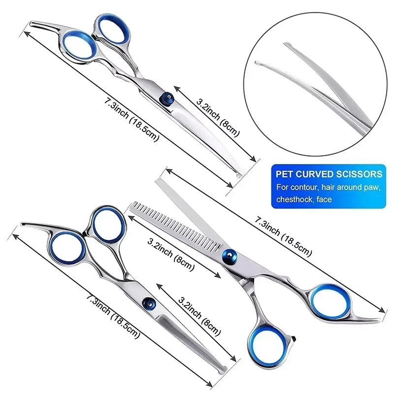 New Safty Pet Grooming Scissors Round Head Professional Stainless Steel Dog Hair Scissors Pet Shears Animal Cutting Portable Set