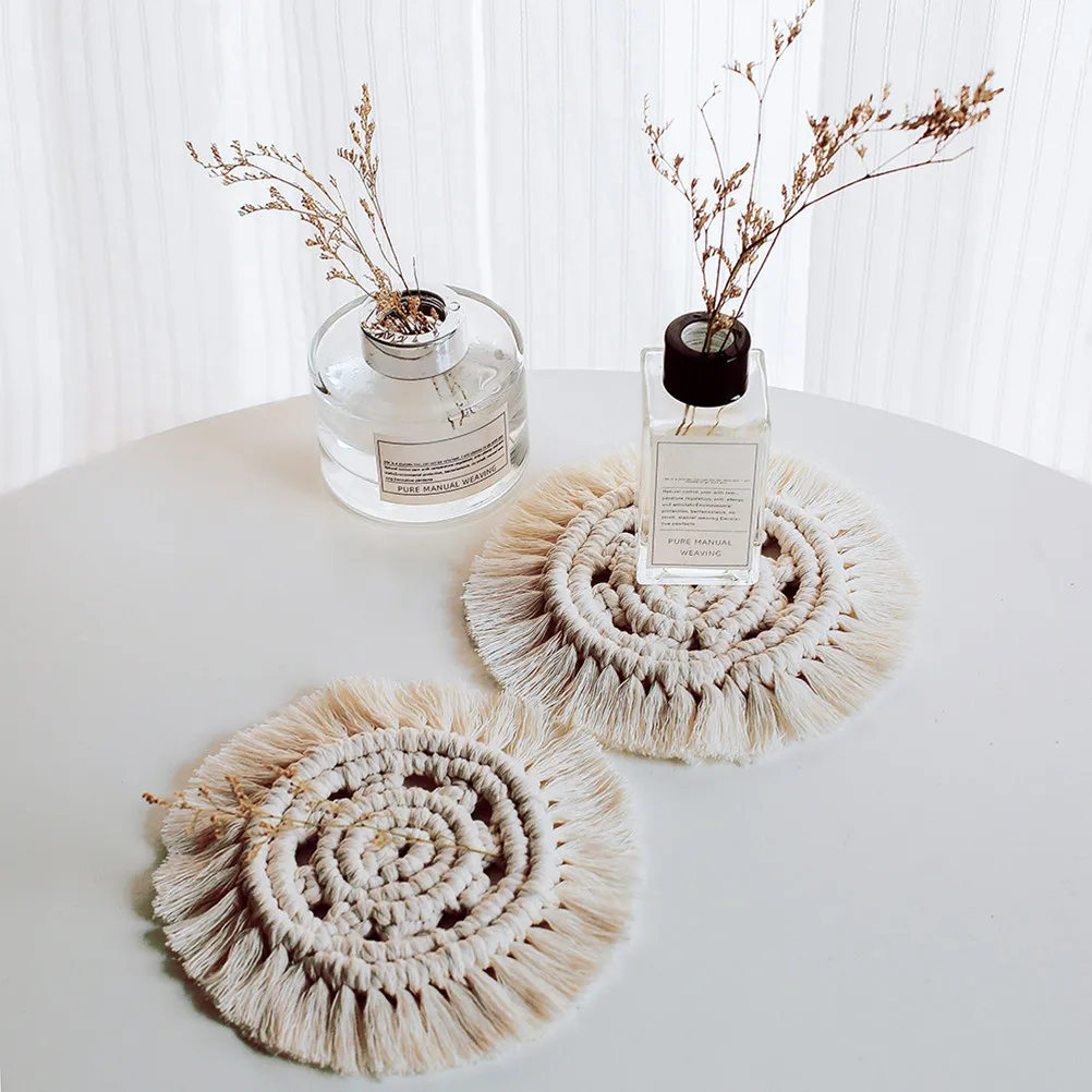 Round Weaved Cotton Rope Cup Mat Nordic Style Heat Insulation Table Placemat Plate Bowl Pad Home Living Room Decor Dish Pad