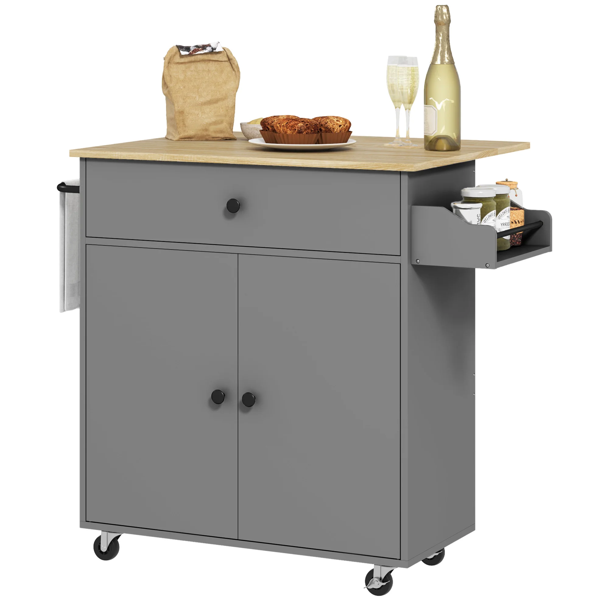 Homcom Kitchen Island with Wheels Folding Wing 106X42X87 cm