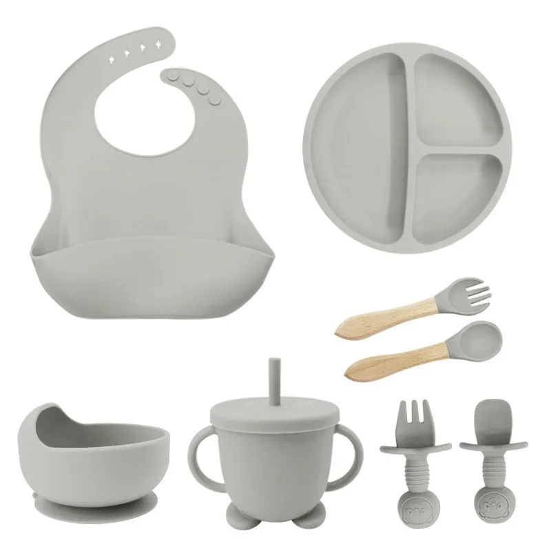 

Silicone Tableware For Kids Baby Feeding Set Cartoon Plate Personalized Name Sucker Cup Plate Bowl Bib Newborn Gift