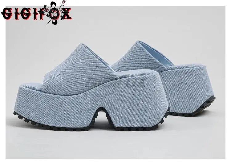 GIGIFOX Platform Sandals For Women Denim Open Toe Wedges Shoes Outdoor Indoor Chunky Slipper Sandals Casual Classic Brand New