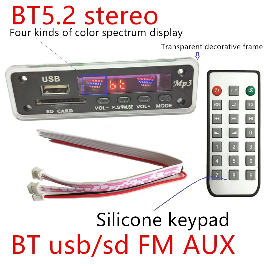 Promotion 5V / 12V 5.2 BT Stereo Player Home Theater Audio Refitting Wireless MP3 Audio Decoder Color Spectrum Player Parts