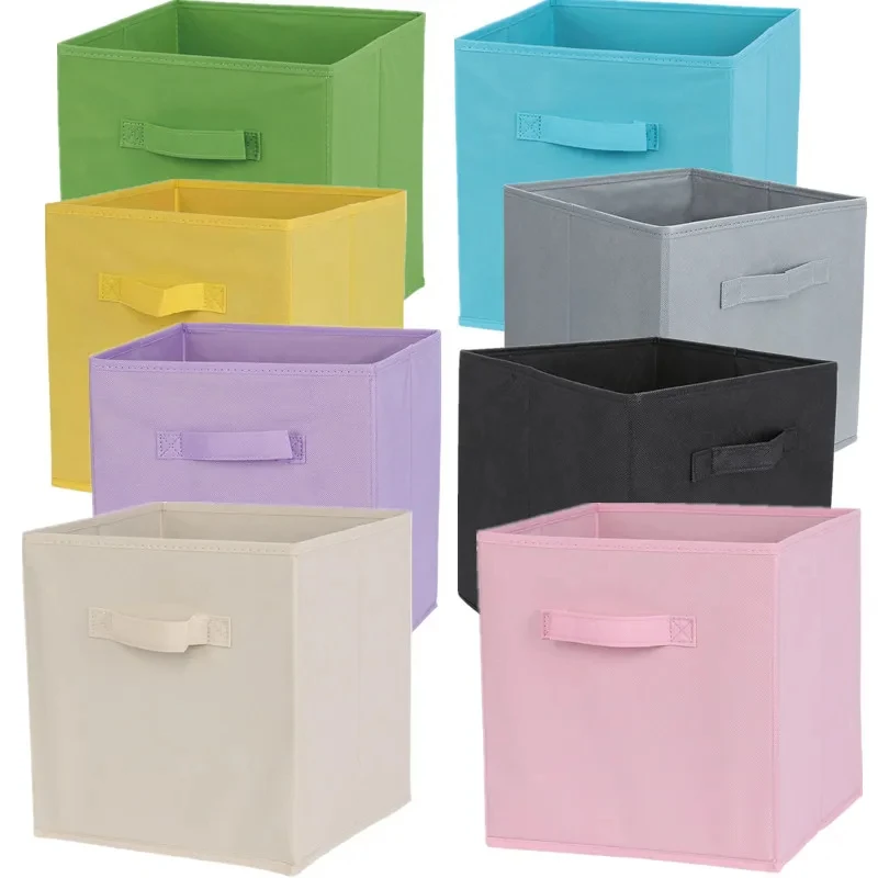 Nonwoven storage boxes, collapsible fabric storage cubes and fabric storage organizer drawers, for toy storage and closets