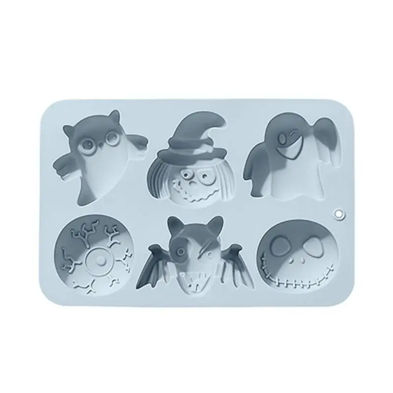 

E8BD Halloween Silicone Cake Mold,6 Hole Festival Baking Mold，DIY Cookies Candy Choco