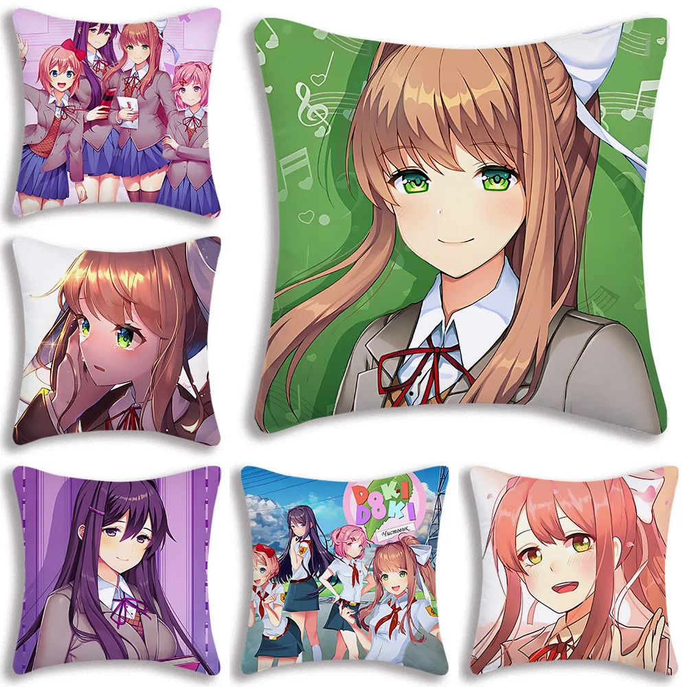 Doki D-Doki L-Literature Club Pillow Covers Cartoon Sofa Decorative Home Double-sided Printing Short Plush Cute Cushion Cover