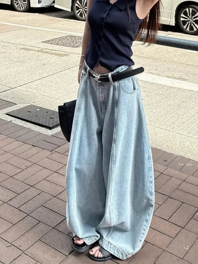 2026 American Retro Knife Denim Jeans Women High Waist Loose Fit Four Seasons Casual Style Summer New Streetwear Lantern Pants