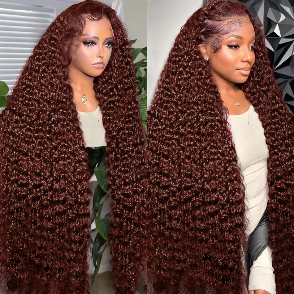 Reddish Brown Deep Wave 13x6 Lace Frontal Wig 250% Density Colored 13x4 Curly Lace Front Wigs Human Hair For Women