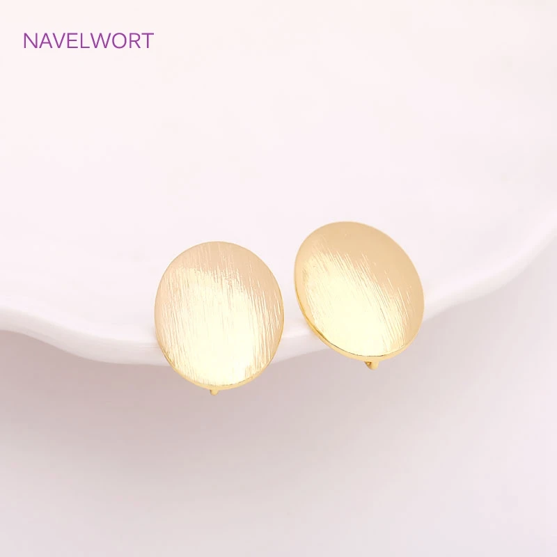 14K Gold Plating Oval Post Earring Fittings High Quality Brass Metal Smooth Stud Earring Parts DIY Jewelry Making Accessories