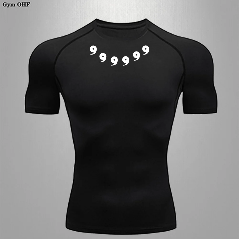 Summer Running T-Shirt Men Short Sleeve Compression Shirt Gym Sports Top White & Black Quick Dry Breathable MMA Fitness Clothing