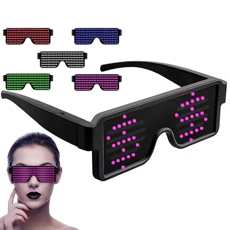 Gafas de fiesta Led con carga USB multilingüe, gafas luminosas intermitentes Led, concierto de Navidad, fiesta de cumpleaños, vacaciones, gafas de sol brillantes
