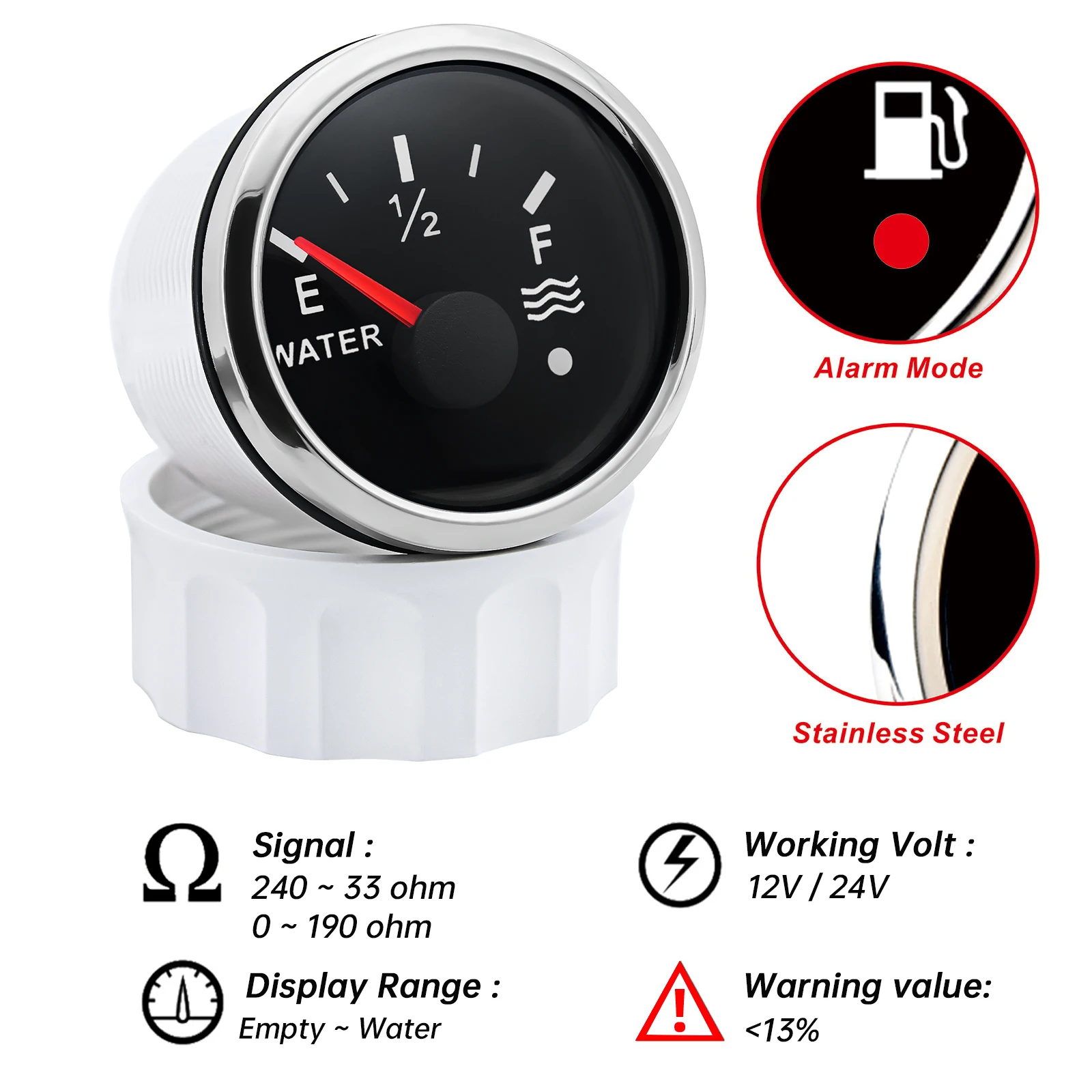 Auto- und Boot-Booster-Alarmanzeige 2'' 52mm Öldruckmesser Wasserstandsmesser Kraftstofftemperatur 12V 24V Voltmeter Zubehör Messgerät – Detail 23