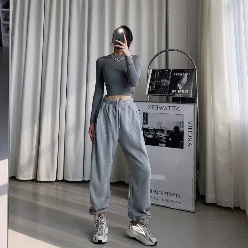 Y2k Korean Sweatpants Women Baggy Harem Pants Wide Leg Sweat Pants Oversized Harajuku Joggers Woman High Waisted Grey Trousers