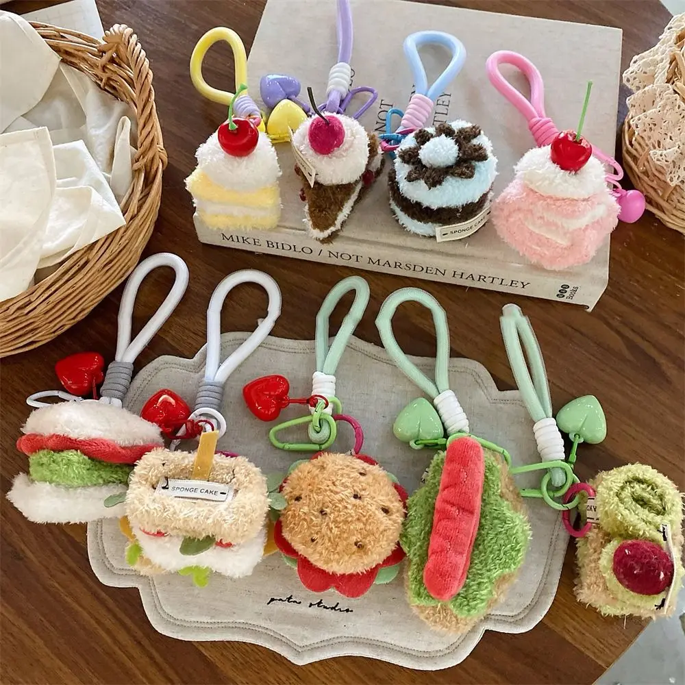 لطيف Kawaii كعكة أفخم قلادة ساندويتش هوت دوج مضحك محاكاة الغذاء المفاتيح على ظهره ديكور برغر حقيبة كيرينغ هدية عيد ميلاد