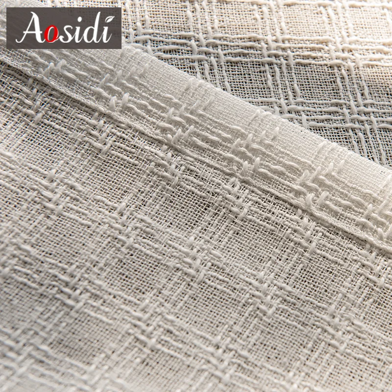 ลายสก๊อตผ้าลินินดู Voilage SHEER ผ้าม่านสําหรับห้องนั่งเล่นหน้าต่างผ้าม่าน Tulle ผ้าม่านผ้าพันคอประตู Cortinas Home Decor แรเงา