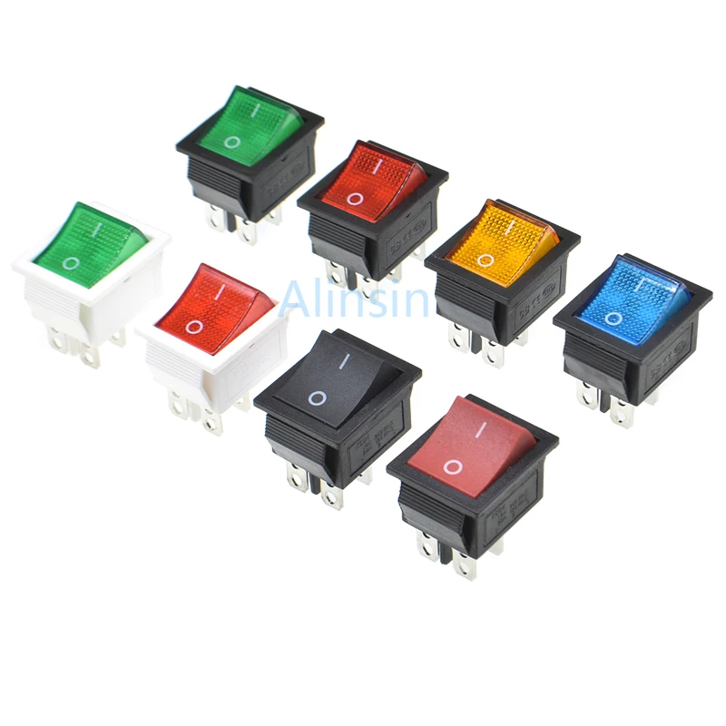 

2 шт. Kcd4 Кулисный переключатель включения-выключения 2-позиционный 4-контактный/6-контактный со светло-красным синим, желто-зеленым кнопочным выключателем питания 25*31 мм 16а 250 В