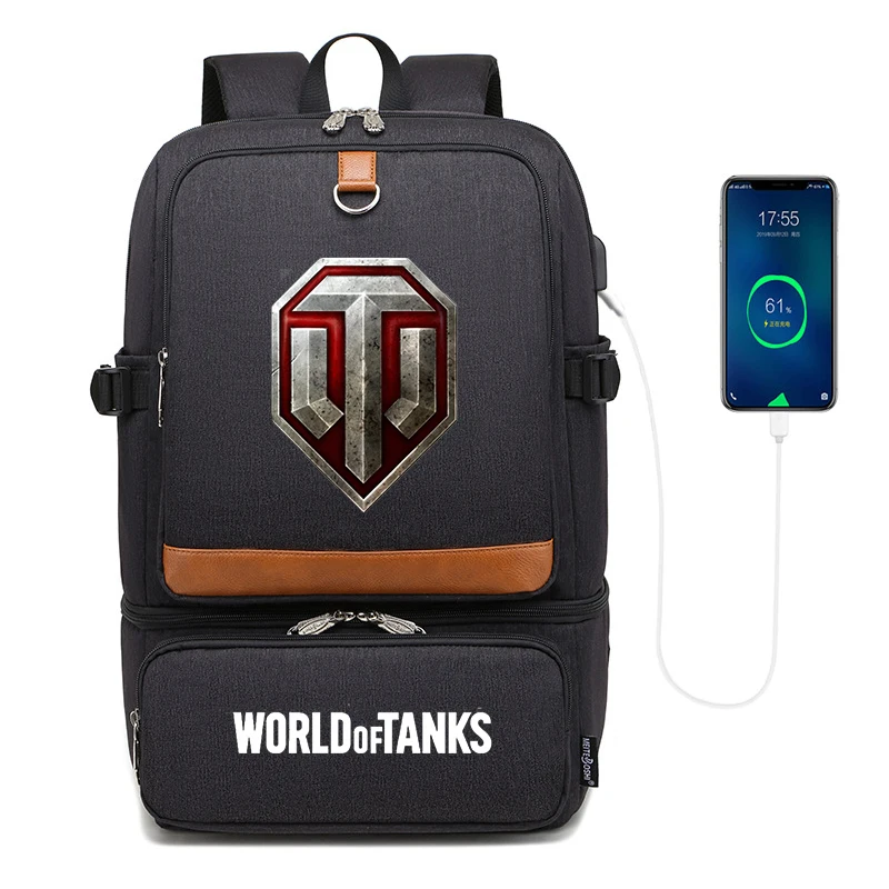 Game World Of Tanks Laptop Backpack Compartment USB Waterproof Backpacks Cooler Bags Outdoor Hiking Thermal Insulated lunch Bag