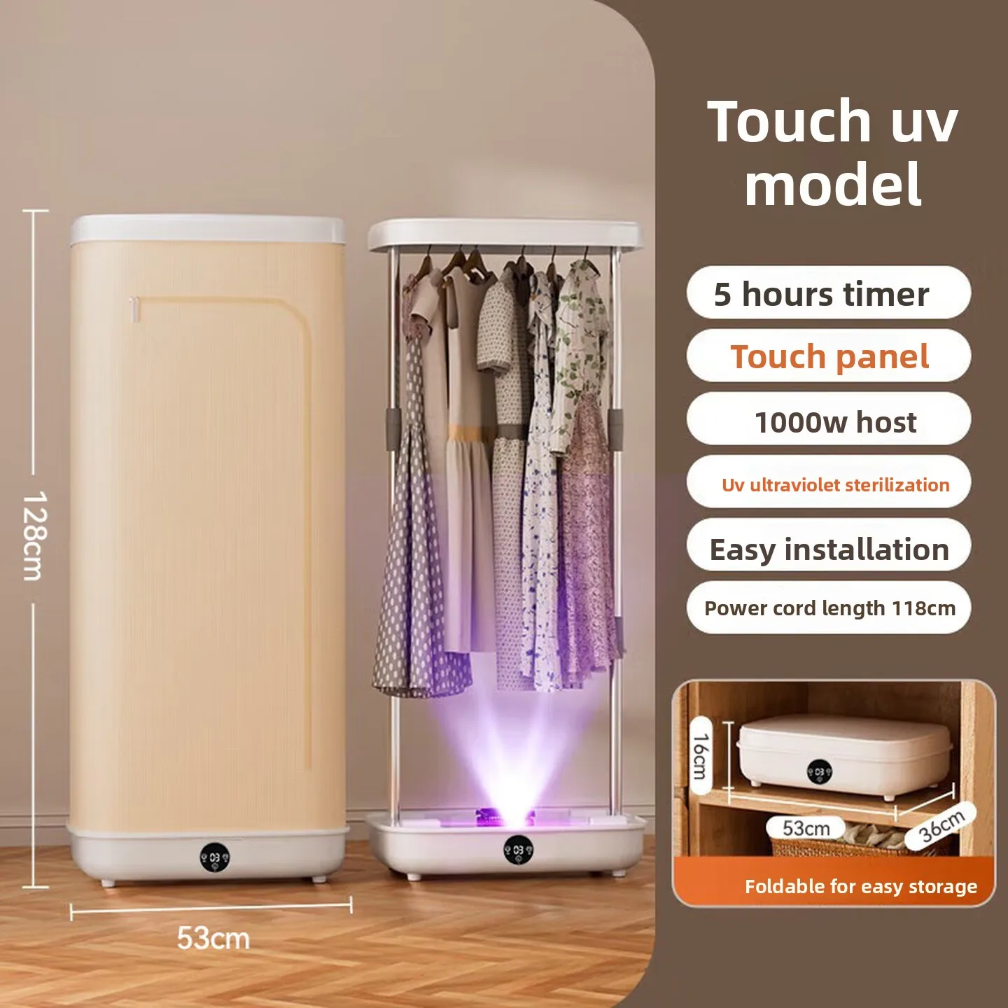 280L Foldable Clothes Dryer, Digital Display Warm Air Cabinet with 5H Timer, 360 Degree Circulation for Dorm Home Laundry Use
