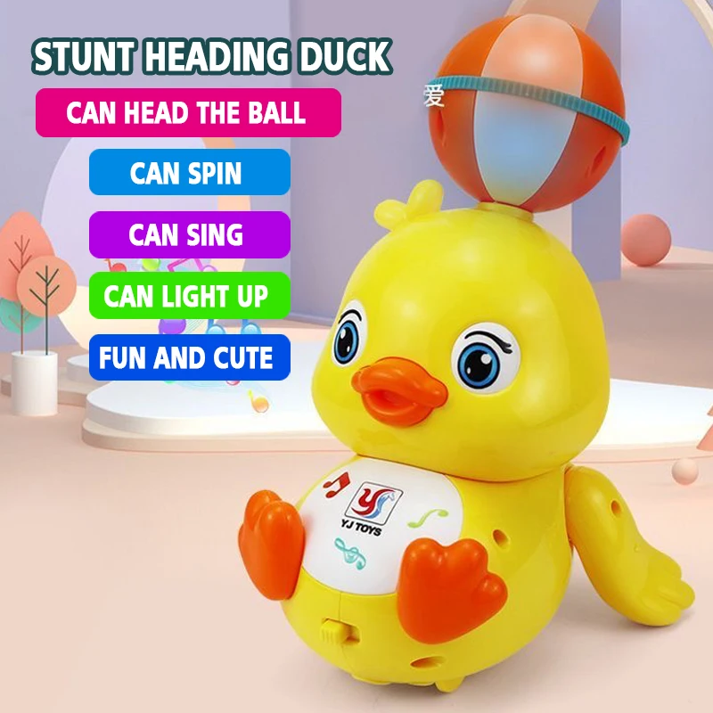 Cute Yellow Duck Shaped Electric Toy with Top Ball Rotation Colorful Sound And Light Baby Gift Toy