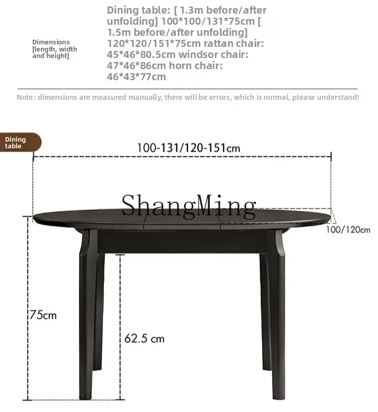 SM antique retractable dining table all solid wood retro oval folding variable round table small apartment household