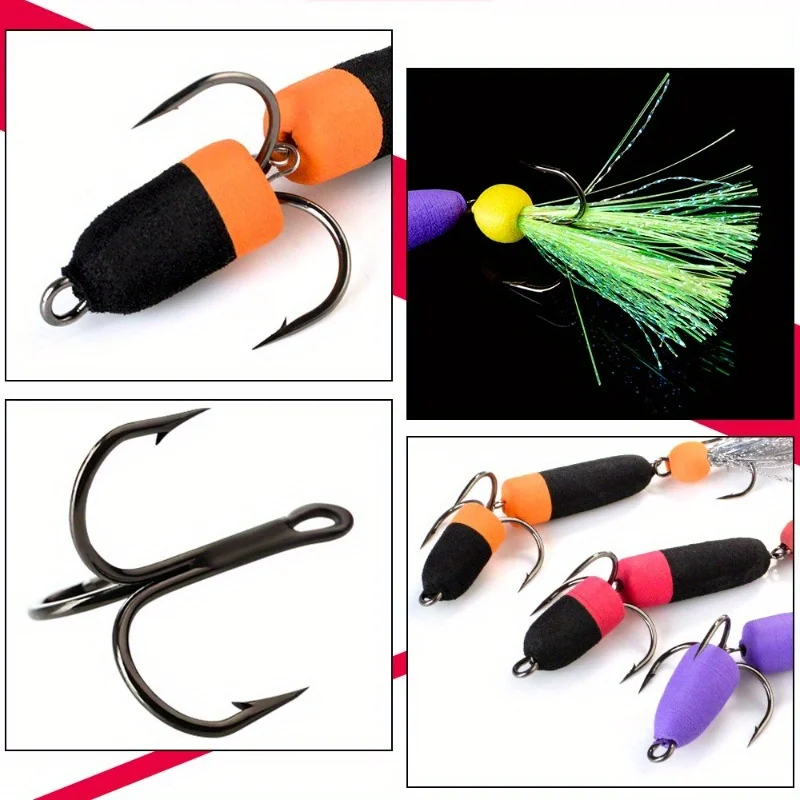 Fishhooks Floating Lure 3X Treble Hooks Forged Tools Perch Bug Bait Three Anchor Hook False Bait Foam Bait Foaming Material