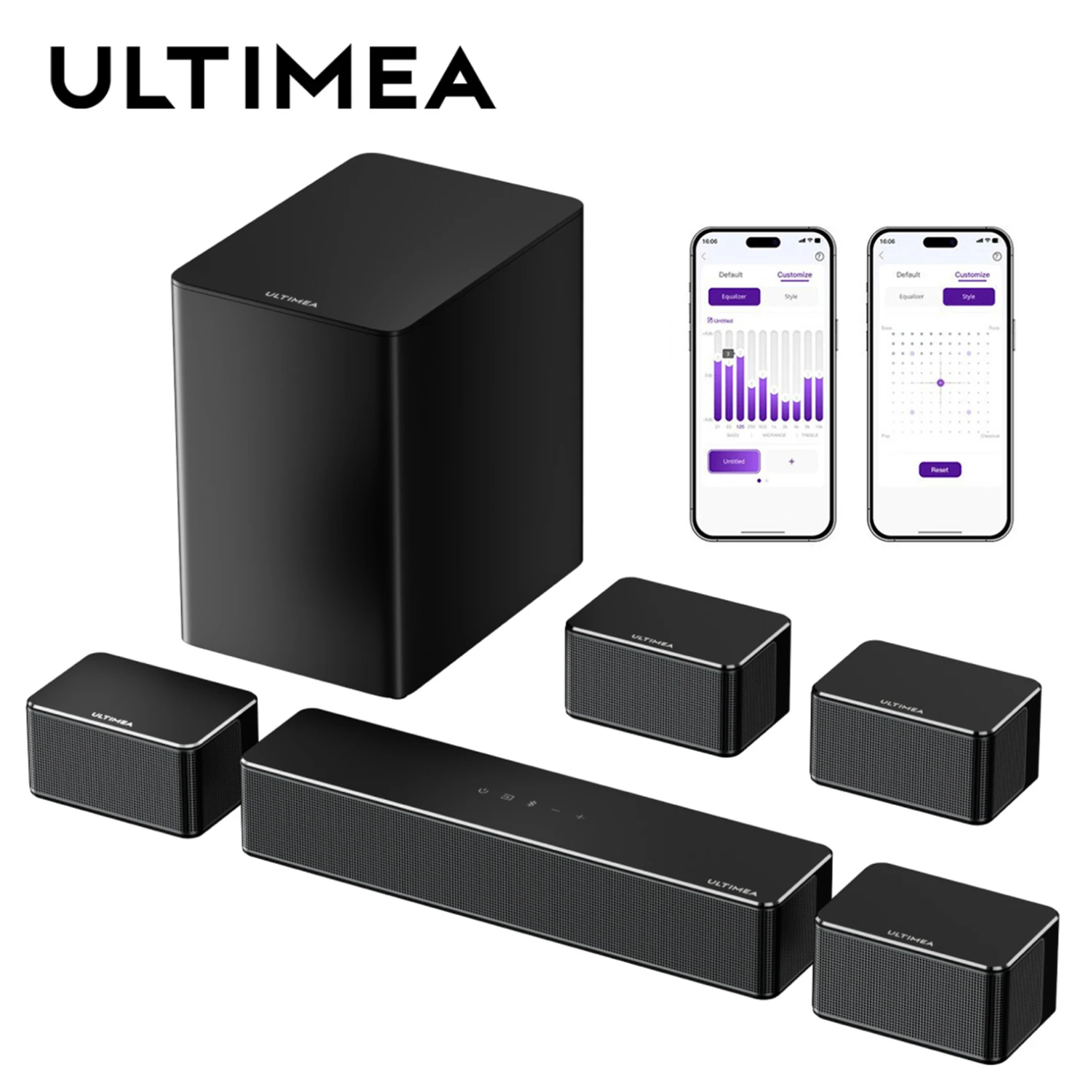 Barre de son surround 7.1 ULTIMEA, système de son surround virtuel 3D avec caisson de basses, 2 enceintes arrière, enceintes de télévision pour home cinéma, noir
