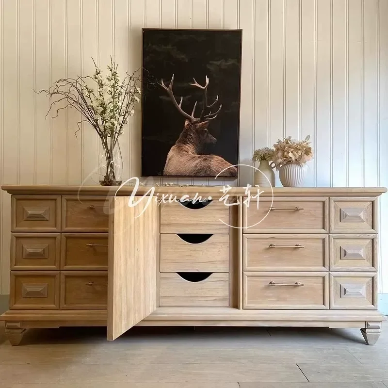Solid Wood Carved Flower TV Cabinet Living Room Simple Foyer Entrance Cabinet Dining Side Cabinet Locker Furniture