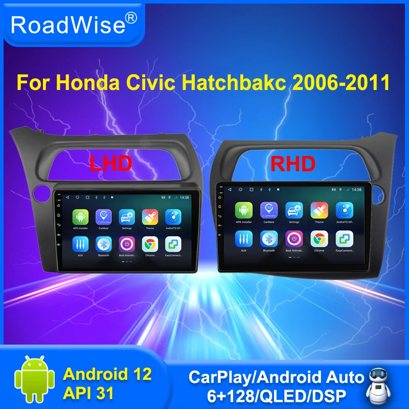 Roadwise-Androidカーラジオ,マルチメディアプレーヤー,4g,wifi,GPS, DVD,2din,ステレオ,車用,ホンダシビック,ハッチバック,2006, 2007, 2008, 2009, 2011